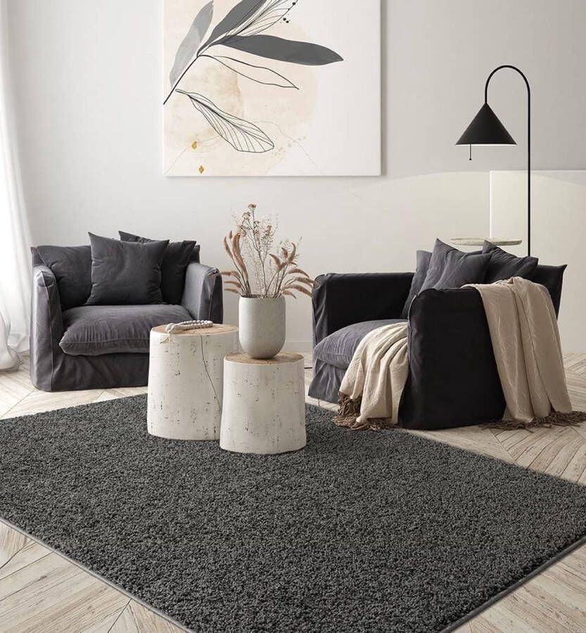 The carpet Foxy Shaggy – Hoogpolig wasbaar vloerkleed met antislip geschikt voor woonkamer en slaapkamer antraciet 120 x 170 cm