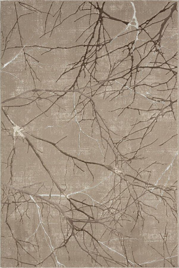 The carpet Vloerkleed 160 x 230 cm laagpolig Mila modern tapijt woonkamer elegant glanzend woonkamer tapijt in beige met gouden bliksem patroon tapijt