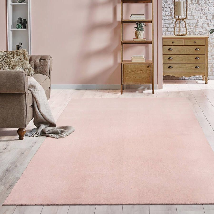 The carpet Vloerkleed 160x230 cm laagpolig voor woonkamer of slaapkamer in roze Modern en zacht tapijt Rechthoekig Antislip onderkant Wasbaar tot 30 Graden Rug for bedroom or living room RELAX kleed by