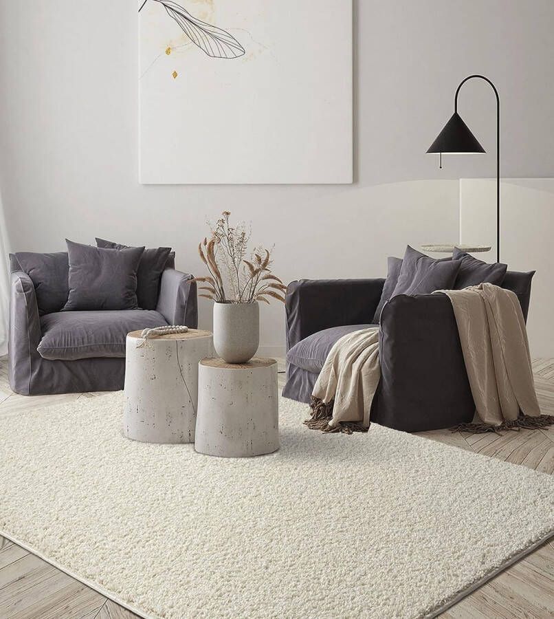 The carpet Foxy Shaggy – Hoogpolig wasbaar vloerkleed met antislip geschikt voor woonkamer en slaapkamer crème 160 x 230 cm