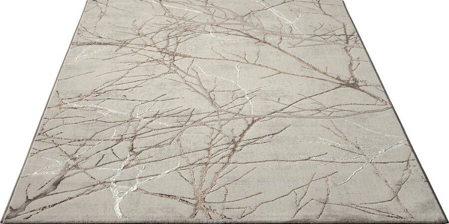 The carpet Vloerkleed 200 x 290 cm laagpolig modern tapijt woonkamer elegant glanzend woonkamer tapijt in crème met gouden bliksem patroon tapijt Mila