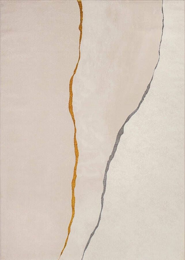 The carpet Mila – Luxe vloerkleed met marmerlook en gouden accenten voor woonkamer of slaapkamer crème met marmer patroon en goudgrijze accenten 240 x 340 cm - Foto 2