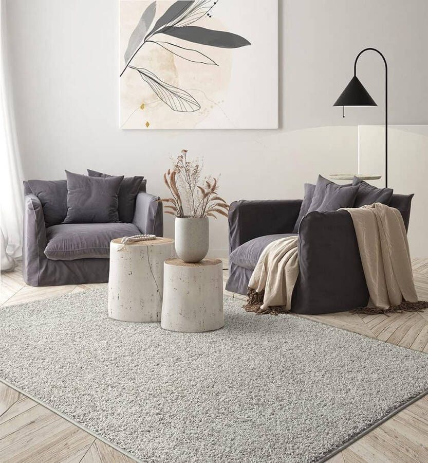 The carpet Foxy Shaggy – Hoogpolig wasbaar vloerkleed met antislip geschikt voor woonkamer en slaapkamer grijs 50 x 100 cm