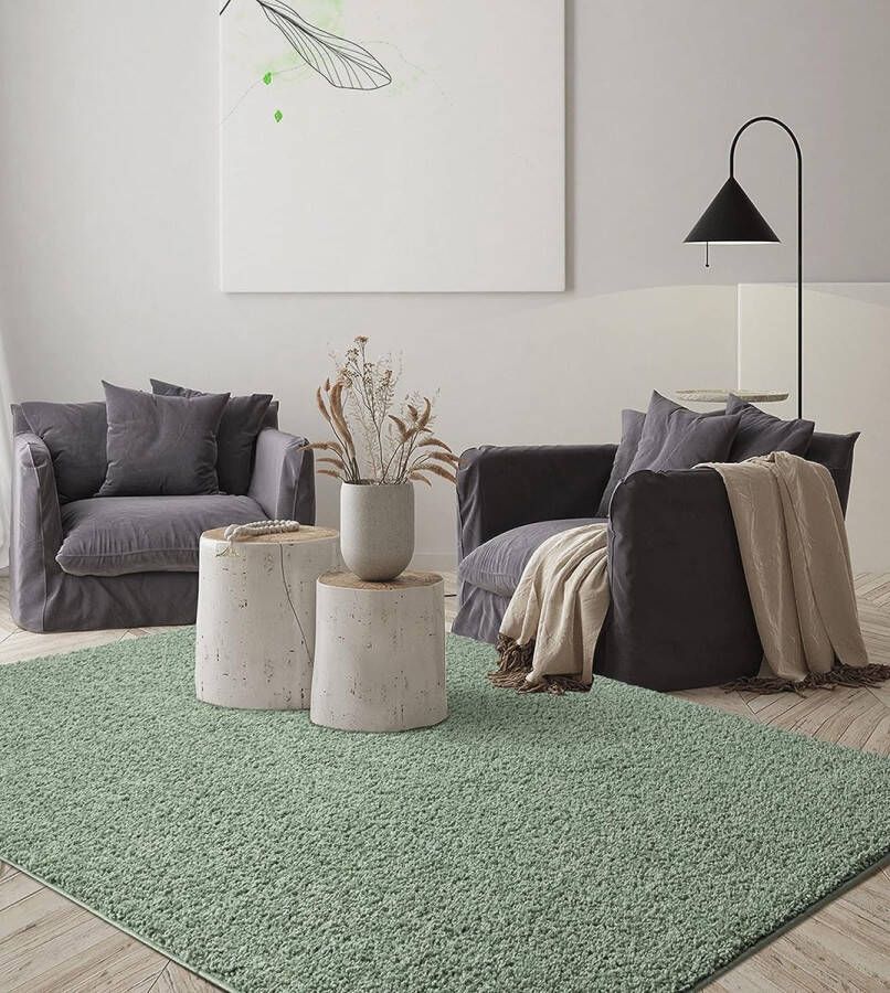 The carpet Foxy Shaggy – Hoogpolig wasbaar vloerkleed met antislip geschikt voor woonkamer en slaapkamer groen 80 x 150 cm