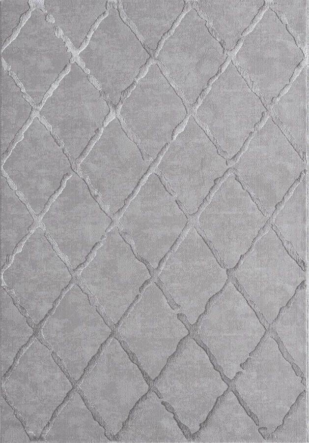 The carpet Vloerkleed Knight Elegant hoge kwaliteit woonkamer tapijt zachte korte pool 3-D effect glanzende design elementen hoog-laag structuur Grijs-Rhombus 80 x 300 cm