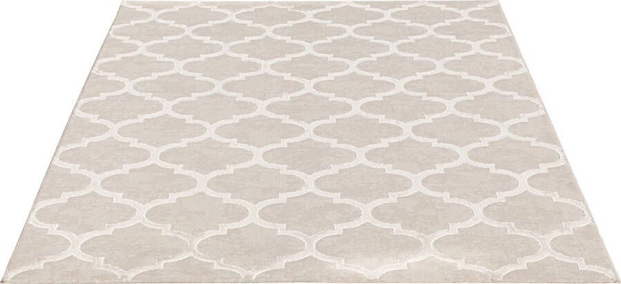 The carpet Vloerkleed Knight Elegant Hoge kwaliteit Woonkamerkleed Zachte korte pool 3-D effect Glanzende design elementen Hoog-Laag structuur Beige 80 x 150 cm