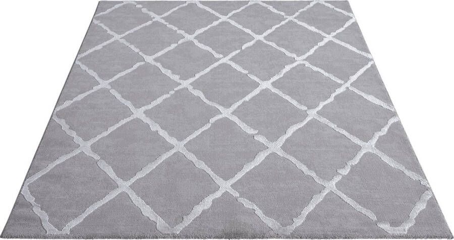 The carpet Vloerkleed Knight Elegant Hoge kwaliteit Woonkamerkleed Zachte korte pool 3-D effect Glanzende design elementen Hoog-Laag structuur Grijs-Rhombus 80 x 150 cm - Foto 2