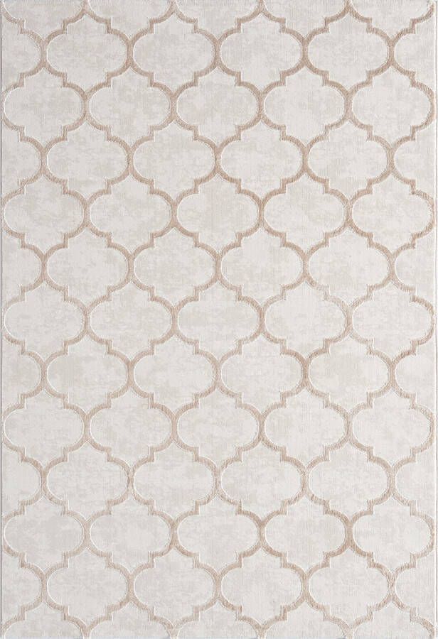 The carpet Vloerkleed Knight Elegant Hoge kwaliteit Woonkamerkleed Zachte korte pool 3-D effect Glanzende design elementen Hoog-Laag structuur Beige 240 x 340 cm