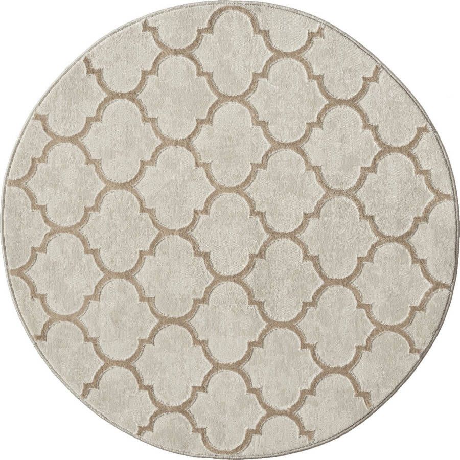 The carpet Vloerkleed Knight Elegant Hoge Kwaliteit Woonkamerkleed Zachte Korte Stapel 3-D Effect Glanzende Ontwerpelementen Hoog-Laag Structuur Grijs 120 cm Rond