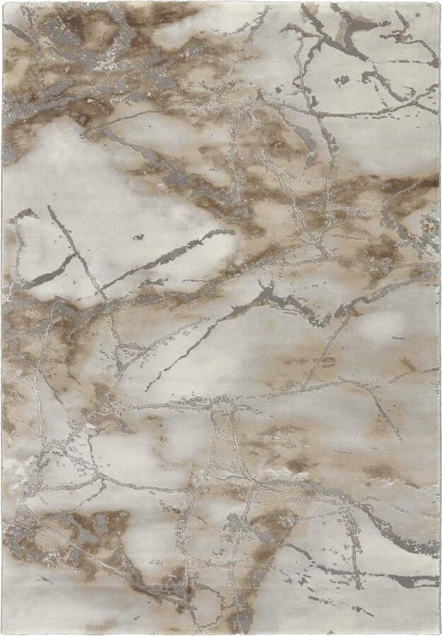 The carpet Marmer Modern dichte korte pool woonkamer slaapkamer vlorkleed designer tapijt elegante glans glanzende vezel pluizig modieus marmer look abstract Beige 160 x 230 cm - Foto 2