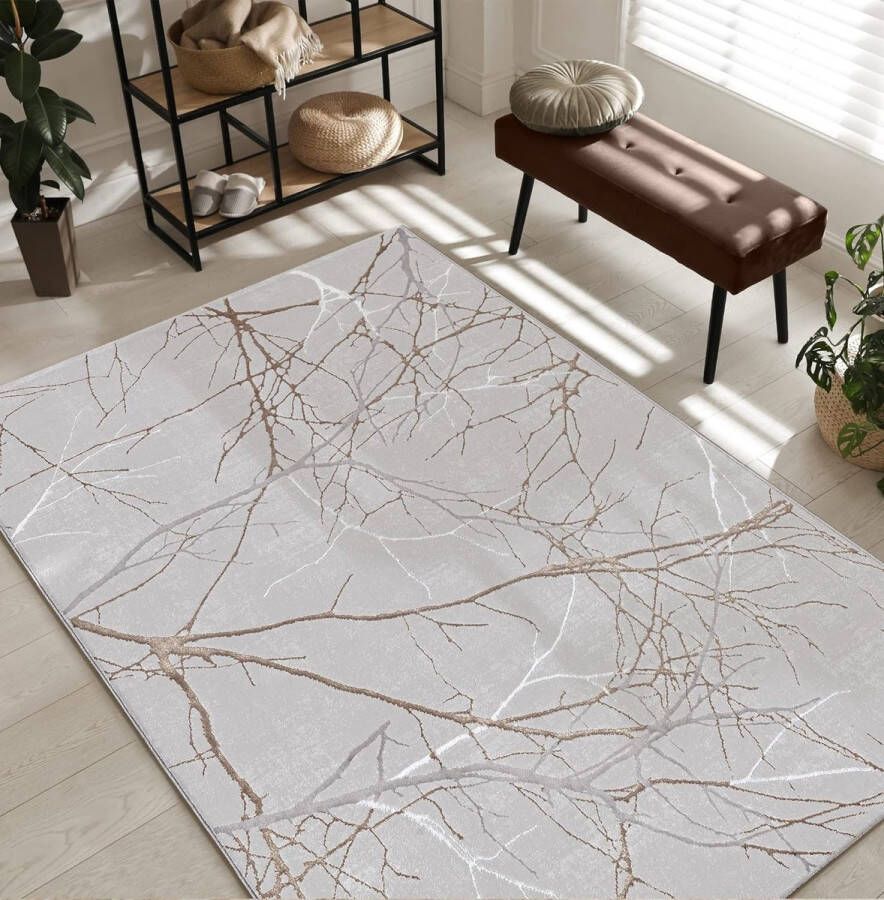 The carpet Vloerkleed Mila Modern Dicher Short Pile Rug Woonkamer Slaapkamer Elegant Gloss Glossy Fibre High-Low Effect Lightning Effect Grijs 80 x 150 cm - Foto 3