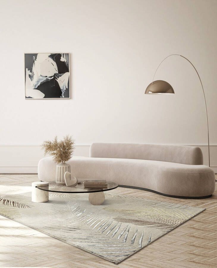 The carpet Vloerkleed Mila Modern dik kortpolig tapijt woonkamer slaapkamer elegante glans glanzende vezel hoog-laag effect veer crème 140 x 200 cm - Foto 2