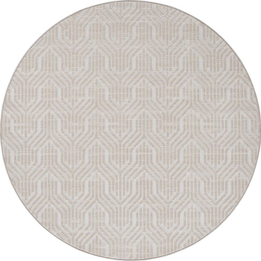 the carpet Vloerkleed Mila Modern Dik Kortpolig Vloerkleed Woonkamer Slaapkamer Elegant Gloss Glansvezel Hoog-Laag Effect Crème 200 cm Rond