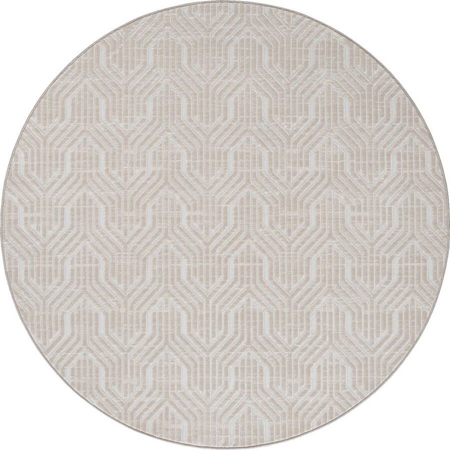 The carpet Vloerkleed Mila Modern Dik Kortpolig Vloerkleed Woonkamer Slaapkamer Elegant Gloss Glansvezel Hoog-Laag Effect Crème 200 cm Rond - Foto 2