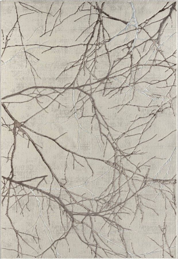 The carpet Vloerkleed Mila modern tapijt woonkamer elegant glanzend kortpolig woonkamer tapijt in crème met goud bliksem patroon tapijt 140 x 200 cm - Foto 3