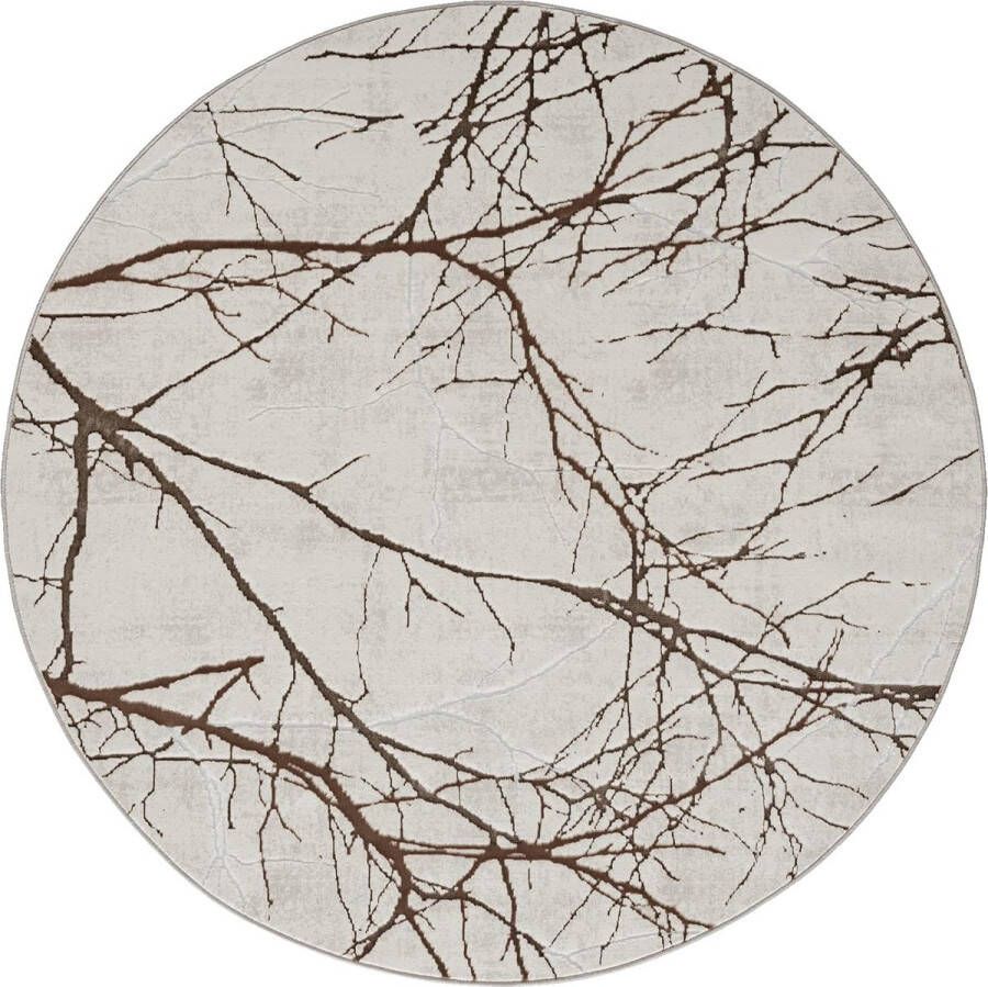 The carpet Vloerkleed Mila modern tapijt woonkamer elegant glanzend kortpolig woonkamer tapijt in crème met goud bliksem patroon tapijt 200 cm rond - Foto 3