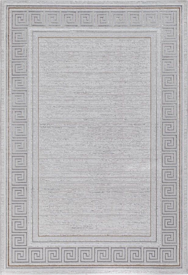 The carpet Vloerkleed Mila modern woonkamer tapijt elegant glanzend kortpolig woonkamer tapijt in grijs met goud zilver rand tapijt 80 x 150 cm - Foto 2
