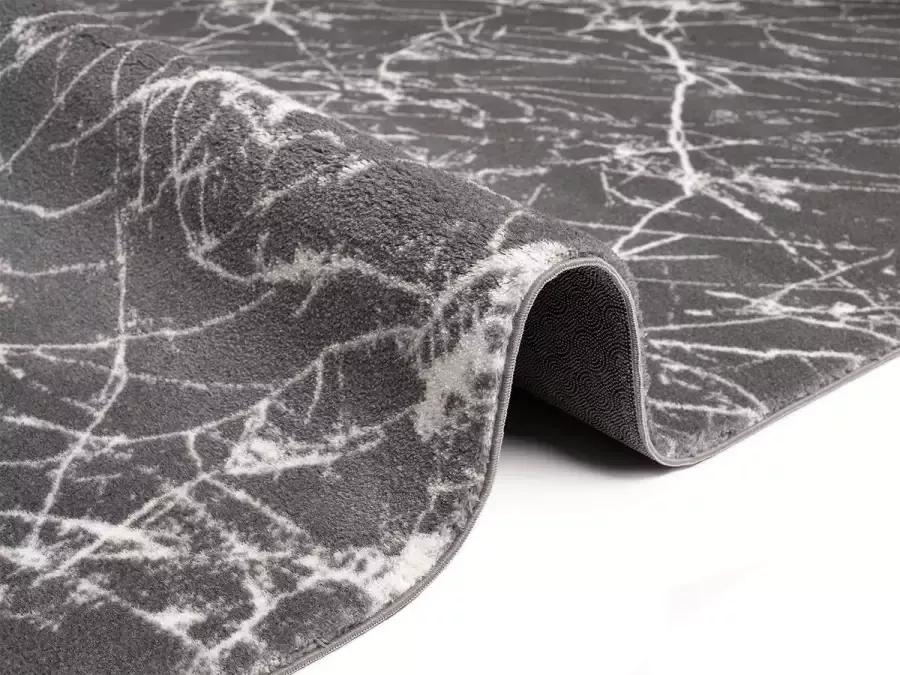 The carpet Vloerkleed Relax Edition Modern Fluffy Short Pile Tapijt Anti-Slip Onderzijde Wasbaar tot 30 graden Super Zacht Bont Optiek Lightning Antraciet Crème 200 x 290 cm