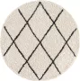 The carpet Vloerkleed Tapijt Woonkammer Bahar Shaggy Hoogpolig (35 mm) Langpolig Woonkamerkleed zonder Franjes Ruitpatroon Crème-Zwart 120 cm Rond - Thumbnail 1