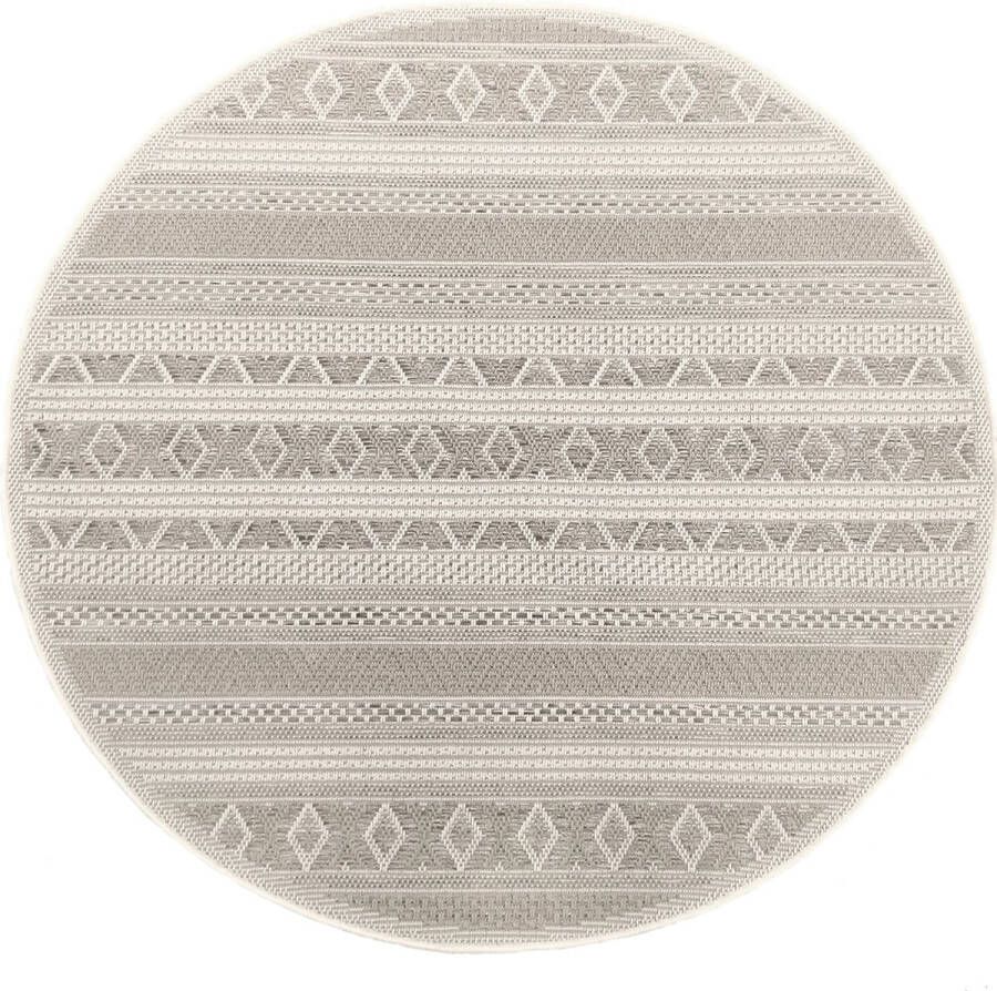 The carpet Vloerkleed voor buiten of voor balkon en terras in beige 120 x 120 cm Tapijt geschikt voor In en Outdoor Rond Weer- en UV-bestendig Tuintapijt Buitentapijt CALGARY kleed by