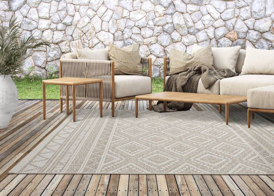 The carpet Vloerkleed voor buiten of voor balkon en terras in Beige diamant 140 x 200 cm Tapijt geschikt voor In en Outdoor Rechthoekig Weer- en UV-bestendig Tuintapijt Buitentapijt CALGARY kleed by