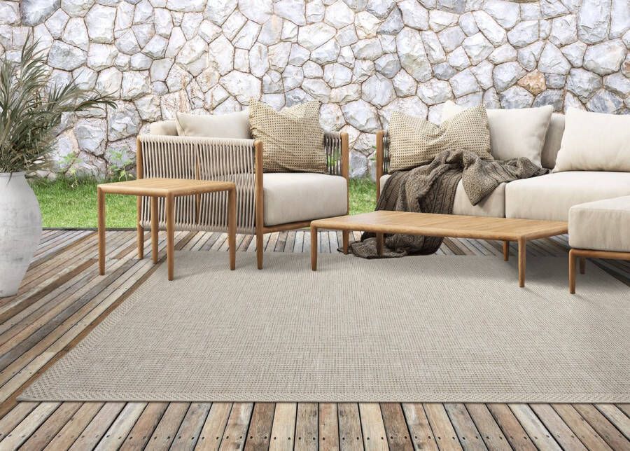 the carpet Vloerkleed voor buiten of voor balkon en terras in beige grijs 120 x 160 cm Tapijt geschikt voor In en Outdoor Rechthoekig Weer- en UV-bestendig Tuintapijt Buitentapijt CALGARY kleed by