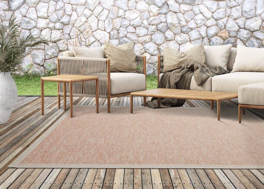 The carpet Vloerkleed voor buiten of voor balkon en terras in beige terracotta 200 x 280 cm Tapijt geschikt voor In en Outdoor Rechthoekig Weer- en UV-bestendig Tuintapijt Buitentapijt CALGARY kleed by
