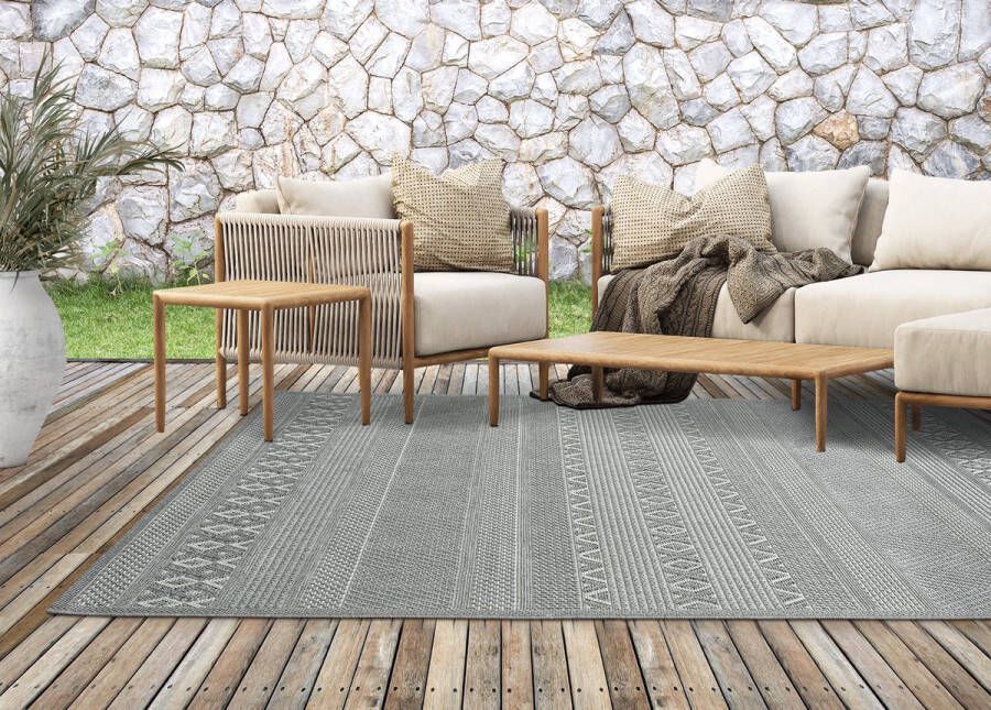 The carpet Vloerkleed voor buiten of voor balkon en terras in grijs 240 x 340 cm Tapijt geschikt voor In en Outdoor Rechthoekig Weer- en UV-bestendig Tuintapijt Buitentapijt CALGARY kleed by