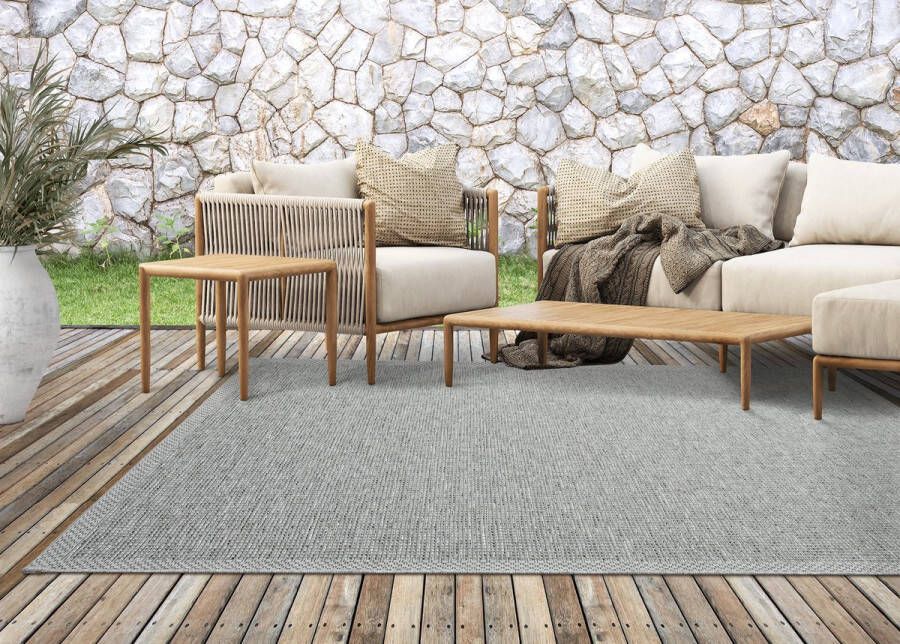 the carpet Vloerkleed voor buiten of voor balkon en terras in grijs-beige 120 x 160 cm Tapijt geschikt voor In en Outdoor Rechthoekig Weer- en UV-bestendig Tuintapijt Buitentapijt CALGARY kleed by