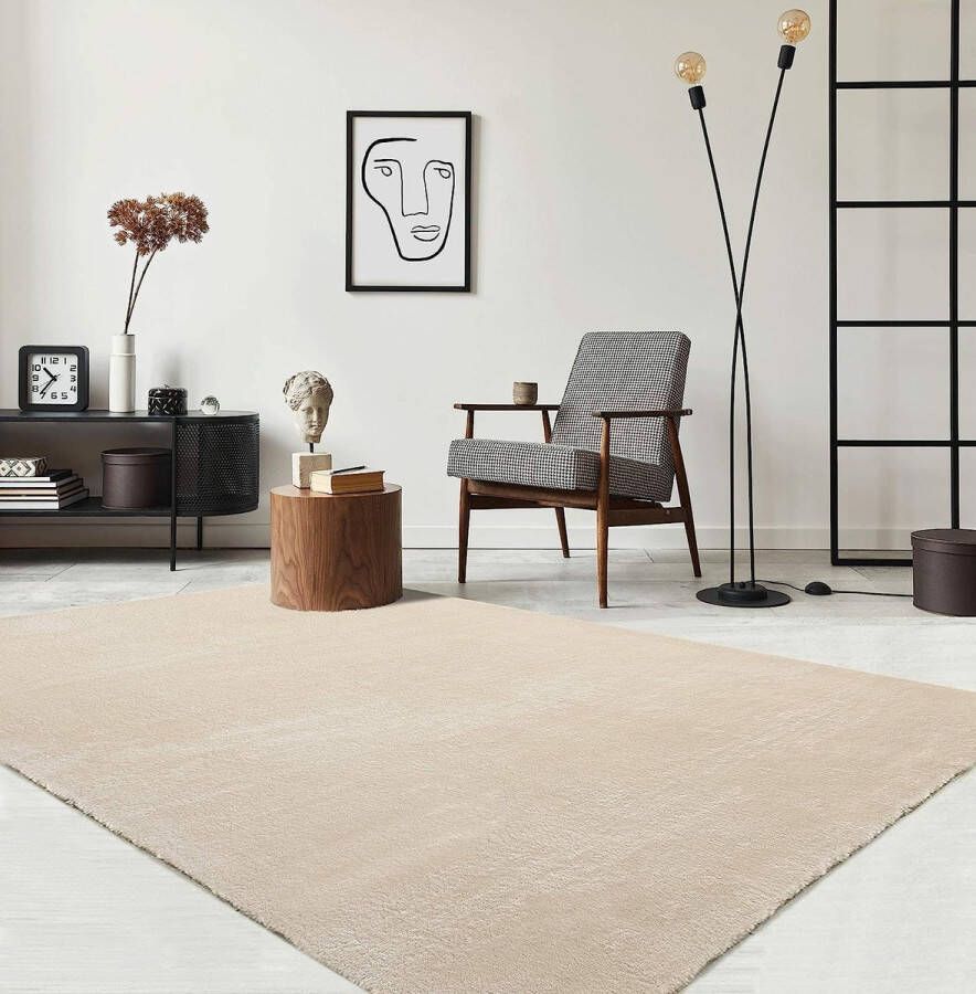 The carpet Vloerkleed voor woonkamer of slaapkamer in beige 120x170 cm Modern en zacht kortpolig tapijt Rechthoekig Antislip onderkant Wasbaar tot 30 Graden Rug for bedroom or living room RELAX kleed by