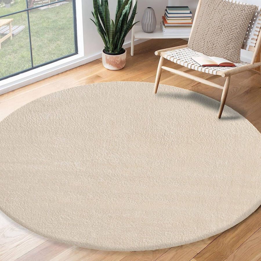 The carpet Vloerkleed voor woonkamer of slaapkamer in beige 200x200 cm Modern en zacht laagpolig tapijt Rond Antislip onderkant Wasbaar tot 30 Graden Rug for bedroom or living room RELAX kleed by