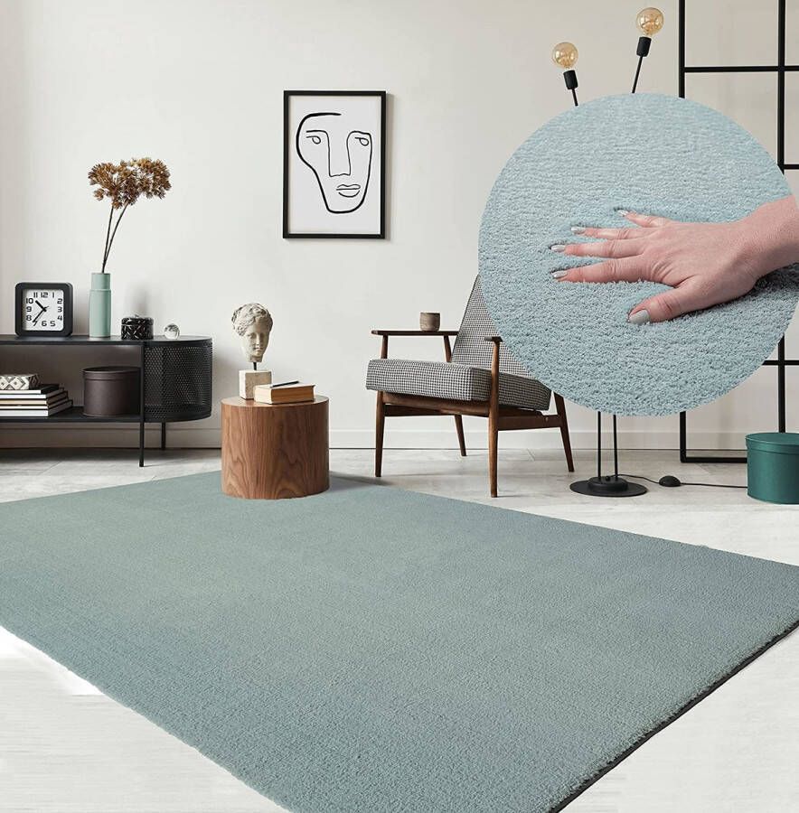The carpet Vloerkleed voor woonkamer of slaapkamer in blauw 240x340 cm Modern en zacht kortpolig tapijt Rechthoekig Antislip onderkant Wasbaar tot 30 Graden Rug for bedroom or living room RELAX kleed by