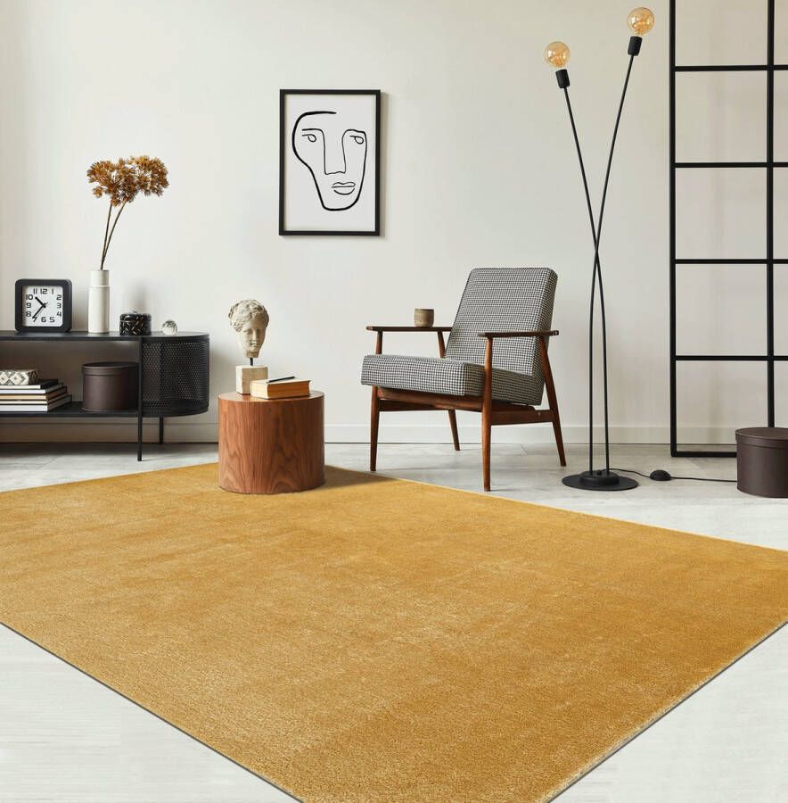 The carpet Vloerkleed voor woonkamer of slaapkamer in goud 120x170 cm Modern en zacht kortpolig tapijt Rechthoekig Antislip onderkant Wasbaar tot 30 Graden Rug for bedroom or living room RELAX kleed by