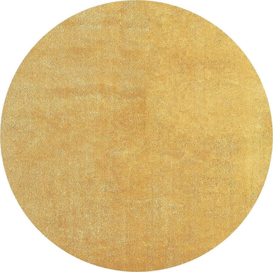 The carpet Vloerkleed voor woonkamer of slaapkamer in goud 120x120 cm Modern en zacht kortpolig tapijt Rond Antislip onderkant Wasbaar tot 30 Graden Rug for bedroom or living room RELAX kleed by