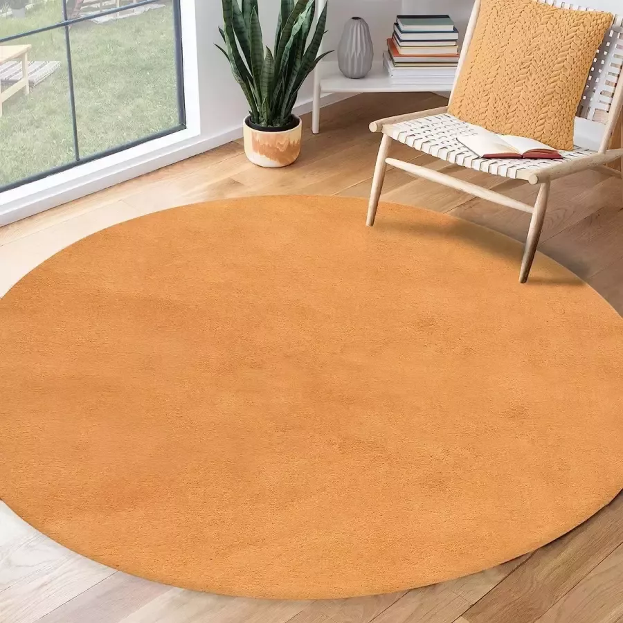 The carpet Vloerkleed voor woonkamer of slaapkamer in goud 120x120 cm Modern en zacht kortpolig tapijt Rond Antislip onderkant Wasbaar tot 30 Graden Rug for bedroom or living room RELAX kleed by - Foto 2