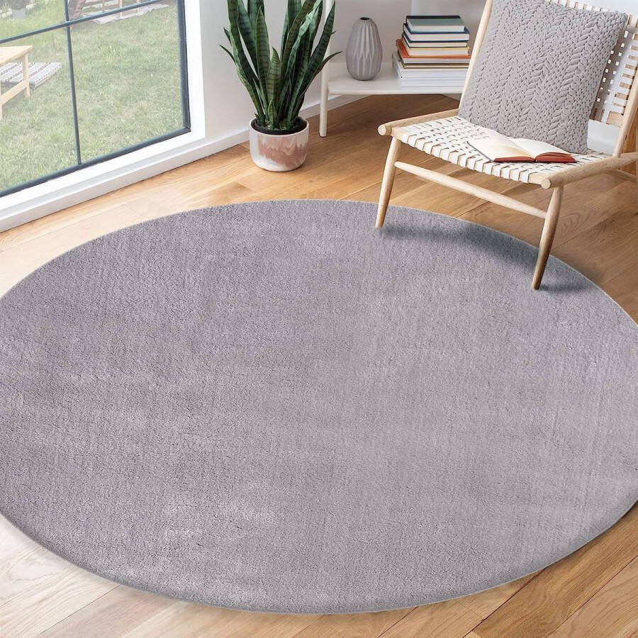 The carpet Vloerkleed voor woonkamer of slaapkamer in grijs 120x120 cm Modern en zacht kortpolig tapijt Rond Antislip onderkant Wasbaar tot 30 Graden Rug for bedroom or living room RELAX kleed by