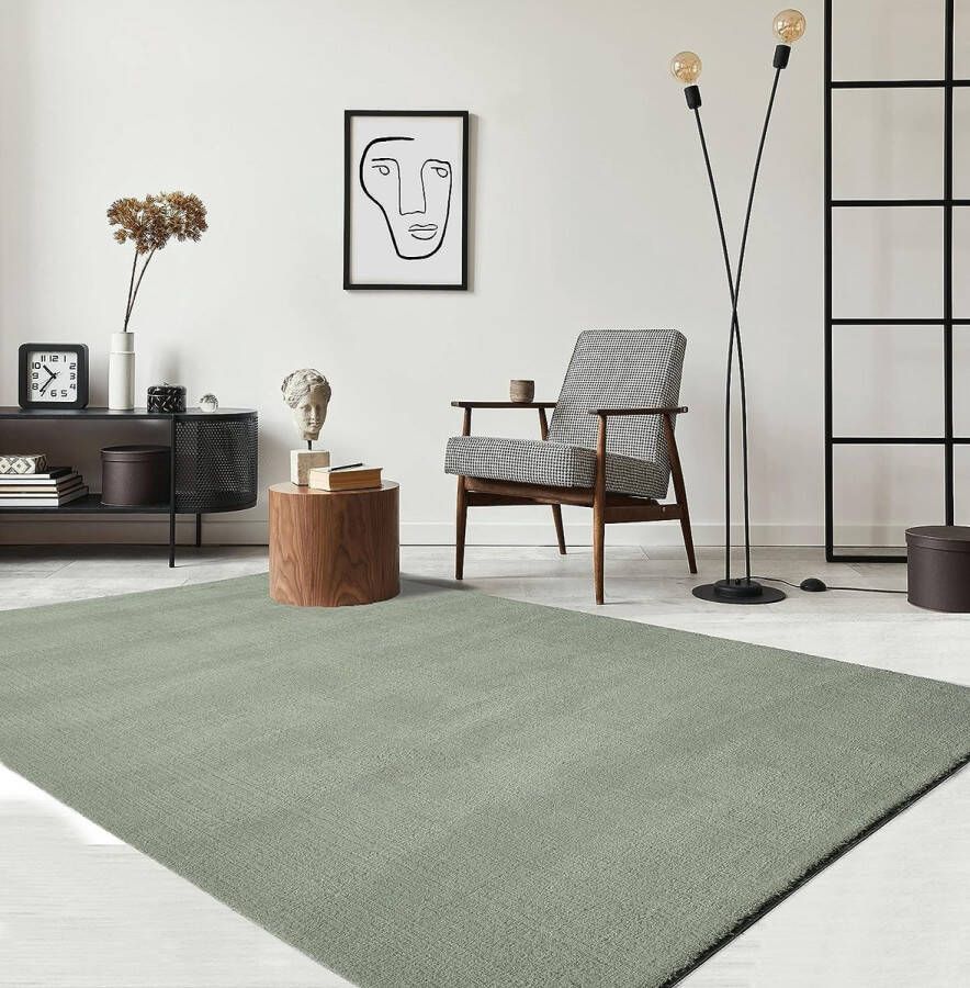 The carpet Vloerkleed voor woonkamer of slaapkamer in groen 200x280 cm Modern en zacht kortpolig tapijt Rechthoekig Antislip onderkant Wasbaar tot 30 Graden Rug for bedroom or living room RELAX kleed by