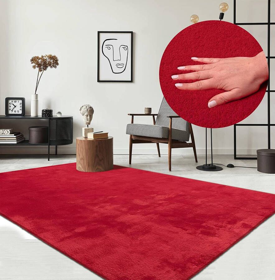 The carpet Vloerkleed voor woonkamer of slaapkamer in rood 160x230 cm Modern en zacht kortpolig tapijt Rechthoekig Antislip onderkant Wasbaar tot 30 Graden Rug for bedroom or living room RELAX kleed by - Foto 2