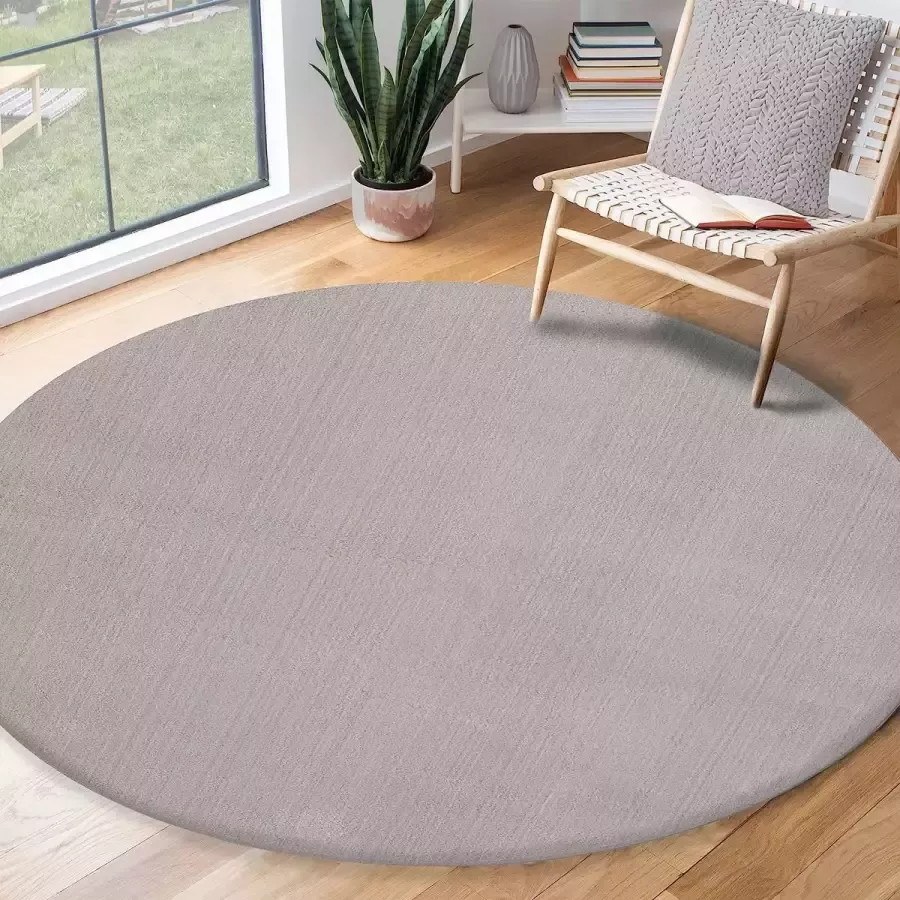The carpet Vloerkleed voor woonkamer of slaapkamer in zilver 120x120 cm Modern en zacht kortpolig tapijt Rond Antislip onderkant Wasbaar tot 30 Graden Rug for bedroom or living room RELAX kleed by