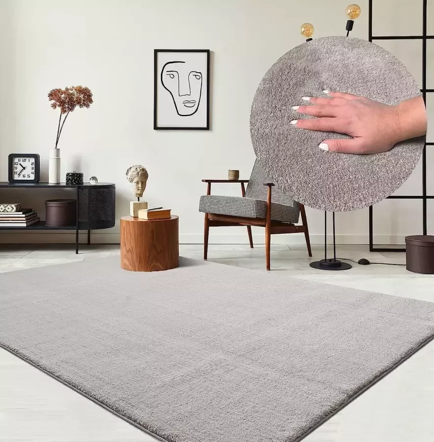 The carpet Vloerkleed voor woonkamer of slaapkamer in zilver 120x170 cm Modern en zacht kortpolig tapijt Rechthoekig Antislip onderkant Wasbaar tot 30 Graden Rug for bedroom or living room RELAX kleed by