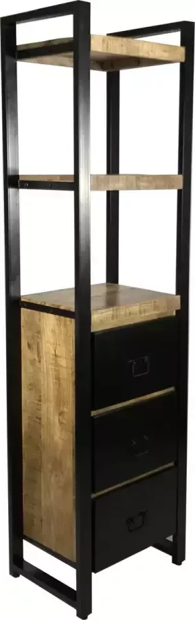 The Copperbarn Boekenkast Industrieel Mangohout met 3 lades 200x55x45cm