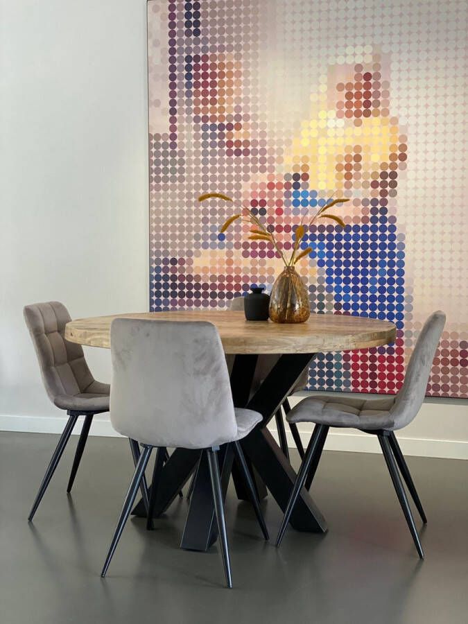 The Copperbarn Eethoek Combideal mangohout ronde eettafel 130cm met 4 stoelen