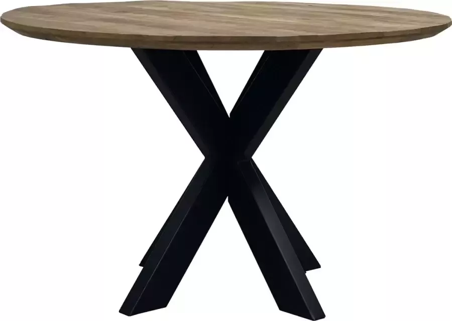 The Copperbarn Ronde eettafel 120 mangohout industrieel dun blad verjongd