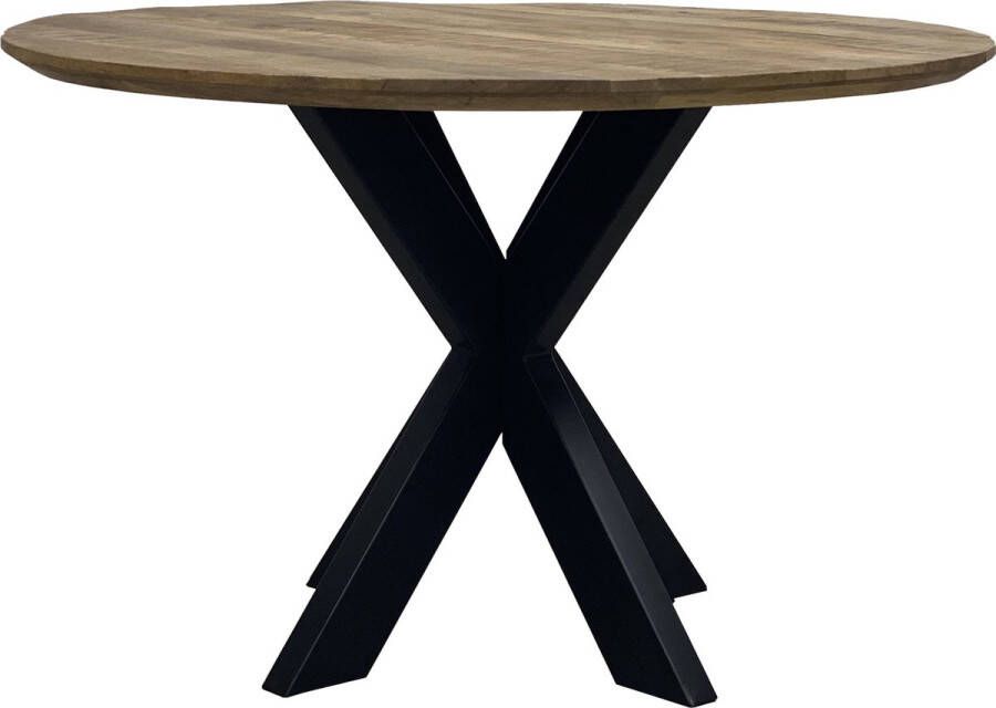 The Copperbarn Ronde eettafel 120 mangohout industrieel dun blad verjongd