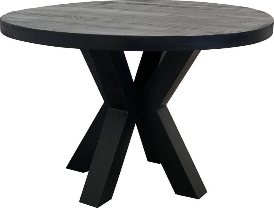The Copperbarn Ronde eettafel 120 mangohout industrieel Zwart