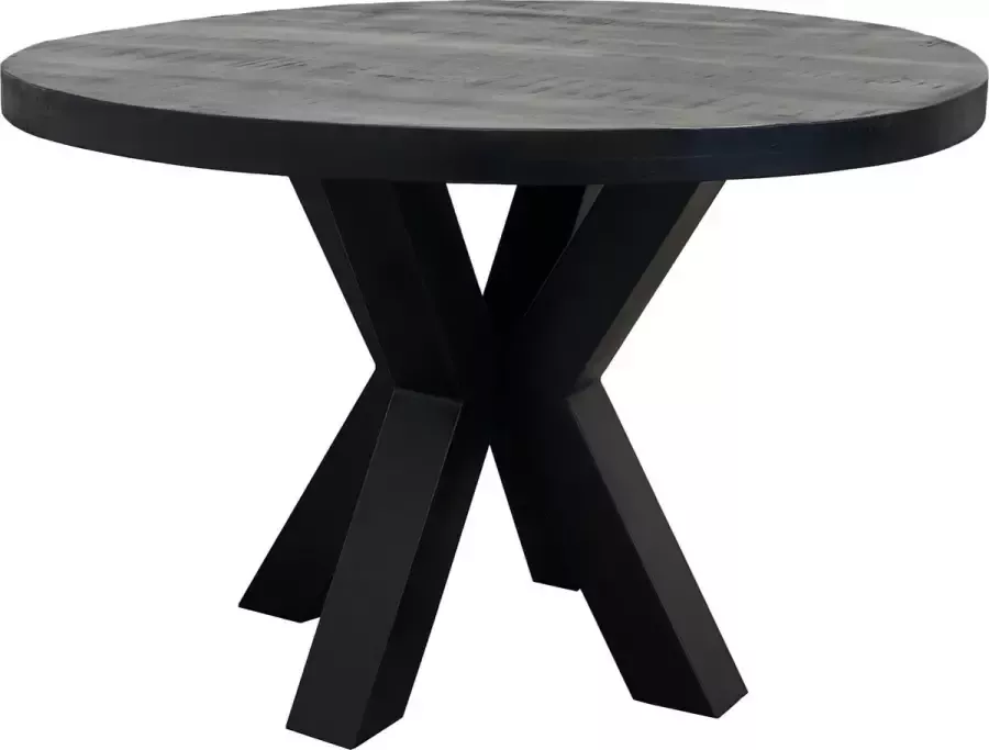 The Copperbarn Ronde eettafel 120 mangohout industrieel Zwart
