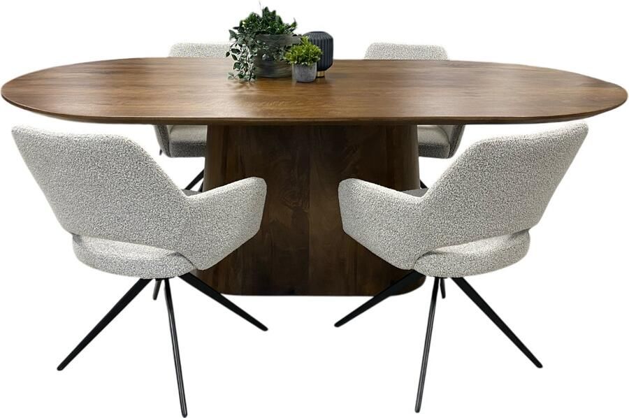 The Copperbarn Deens ovale eettafel 220 cm mangohout kegelpoot Walnoot (220x110x76cm)