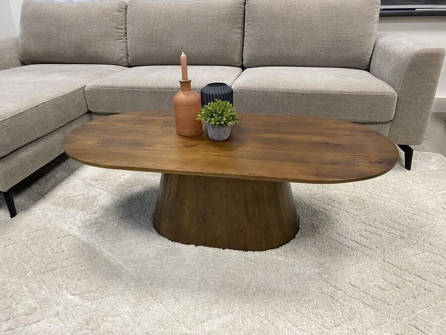 The Copperbarn Deens ovale salontafel 120 cm mangohout kegelpoot Walnoot (120x60x37cm)