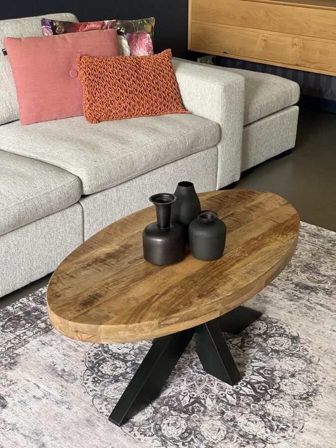 The Copperbarn Salontafel ovaal mangohout 100 x 55 cm kruispoot