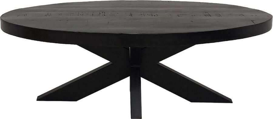 The Copperbarn Salontafel ovaal mangohout zwart 130 x 70 cm kruispoot